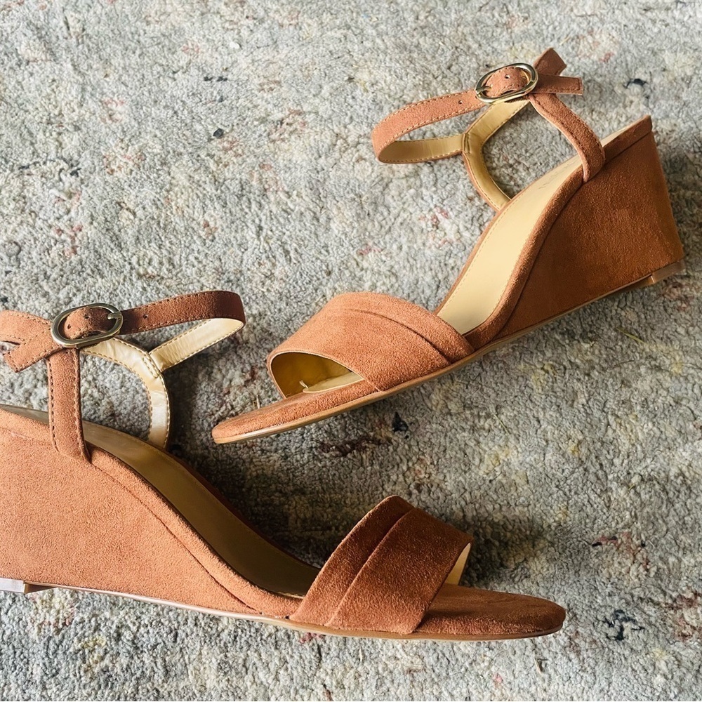J. Crew Women's Cedar Wood Brown Suede Wedge Sandals